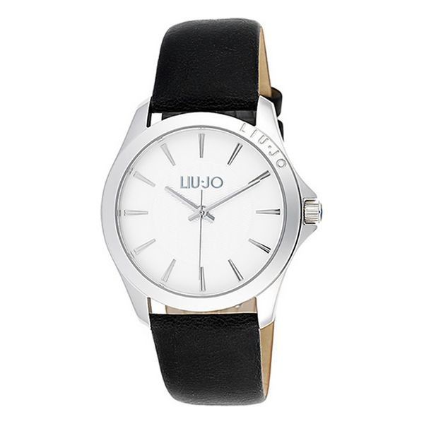 Minimalistische silberne Uhr mit schwarzem Lederarmband