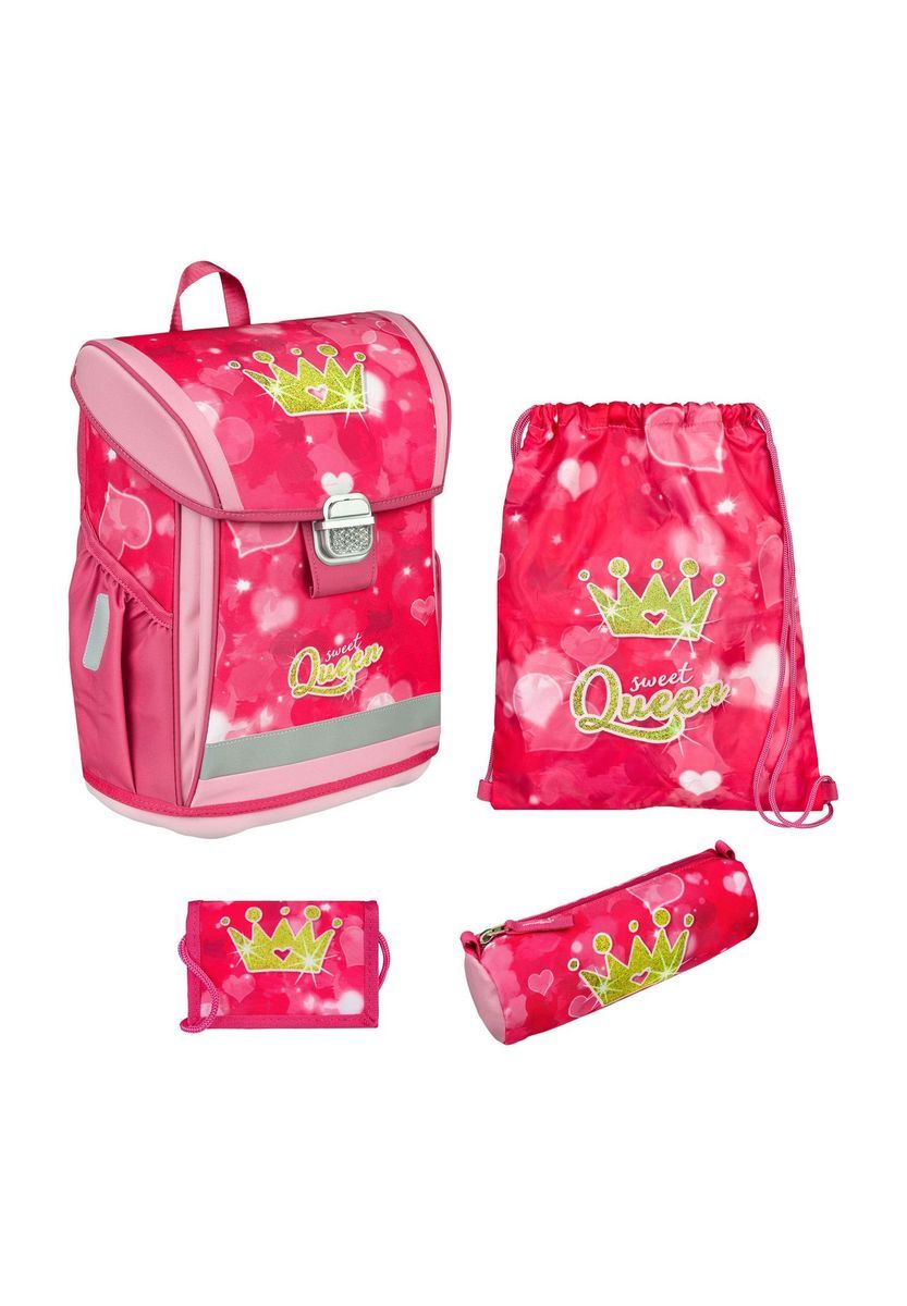 Rosa Schulranzen mit Herzen und Krone
