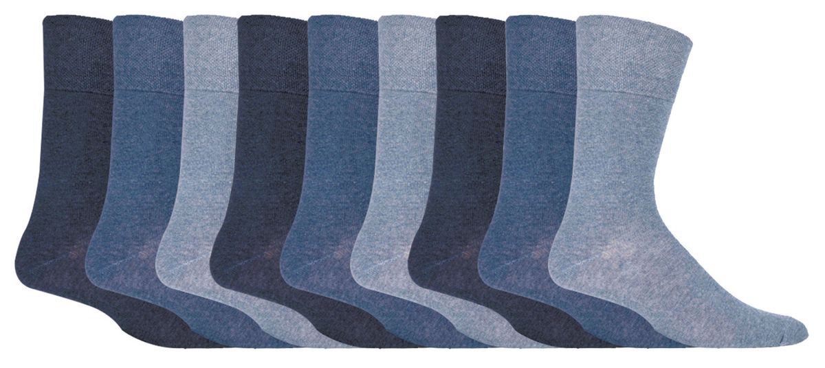 Gentle Grip - 9 Paar nicht elastische Socken aus weicher Baumwolle für Herren - blau