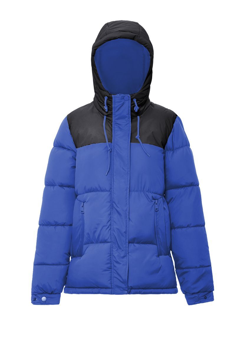Wattierte Damen Steppjacke mit Kapuze in Kobalt Schwarz