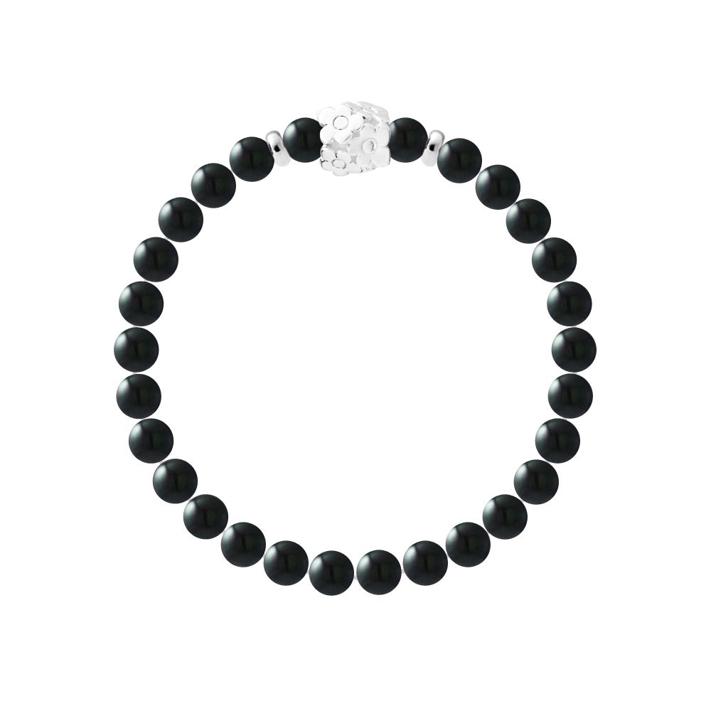 Onyx-Perlenarmband mit Silberakzent