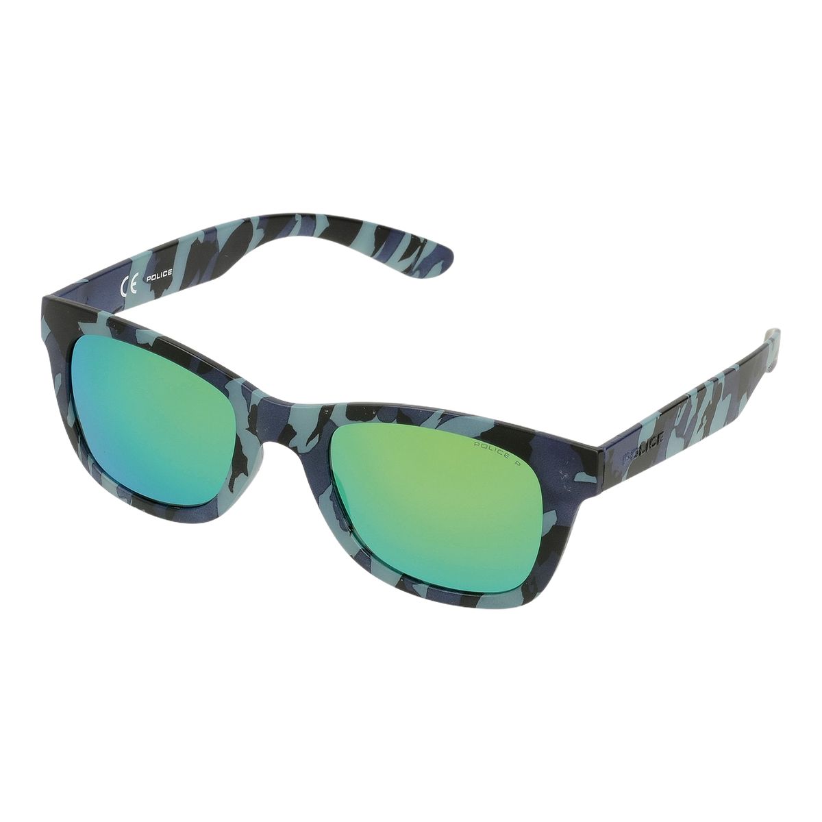 Blaue rechteckige Sonnenbrille mit Camouflage-Muster