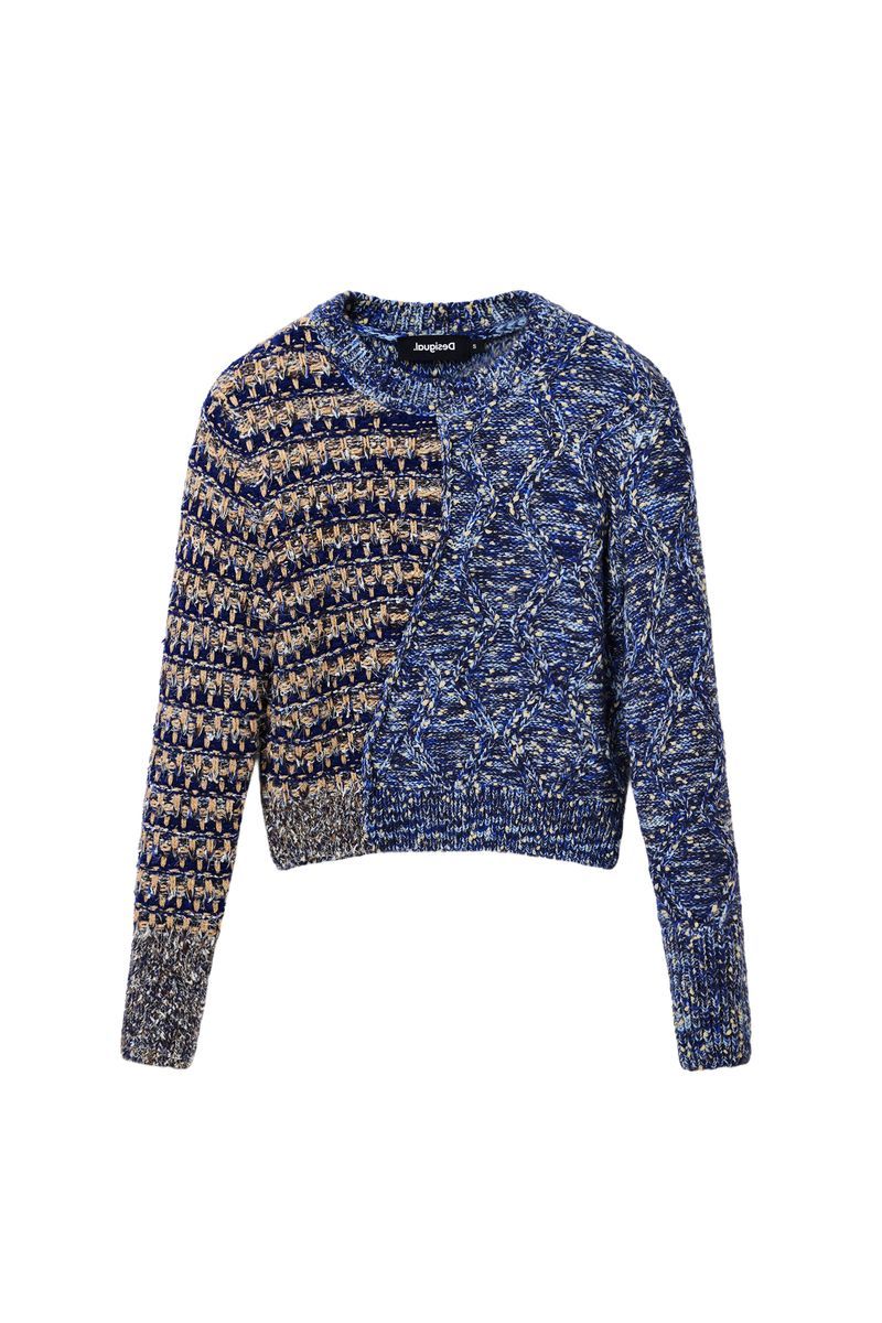Damen Blauer Rundhals Strickpullover