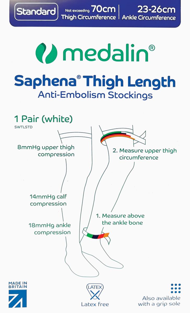 Medalin Saphena - 2 Pack Anti-Embolie Oberschenkel hohe Kompressionsstrümpfe | Klasse 1 Medical Grade - Weiß