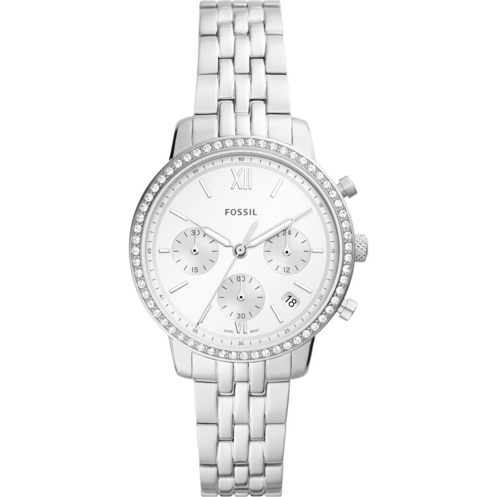 Silberne Chronograph Armbanduhr mit Kristalllünette