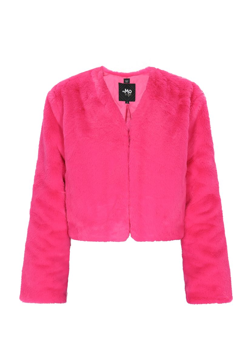 Kurze Kunstfelljacke in Pink