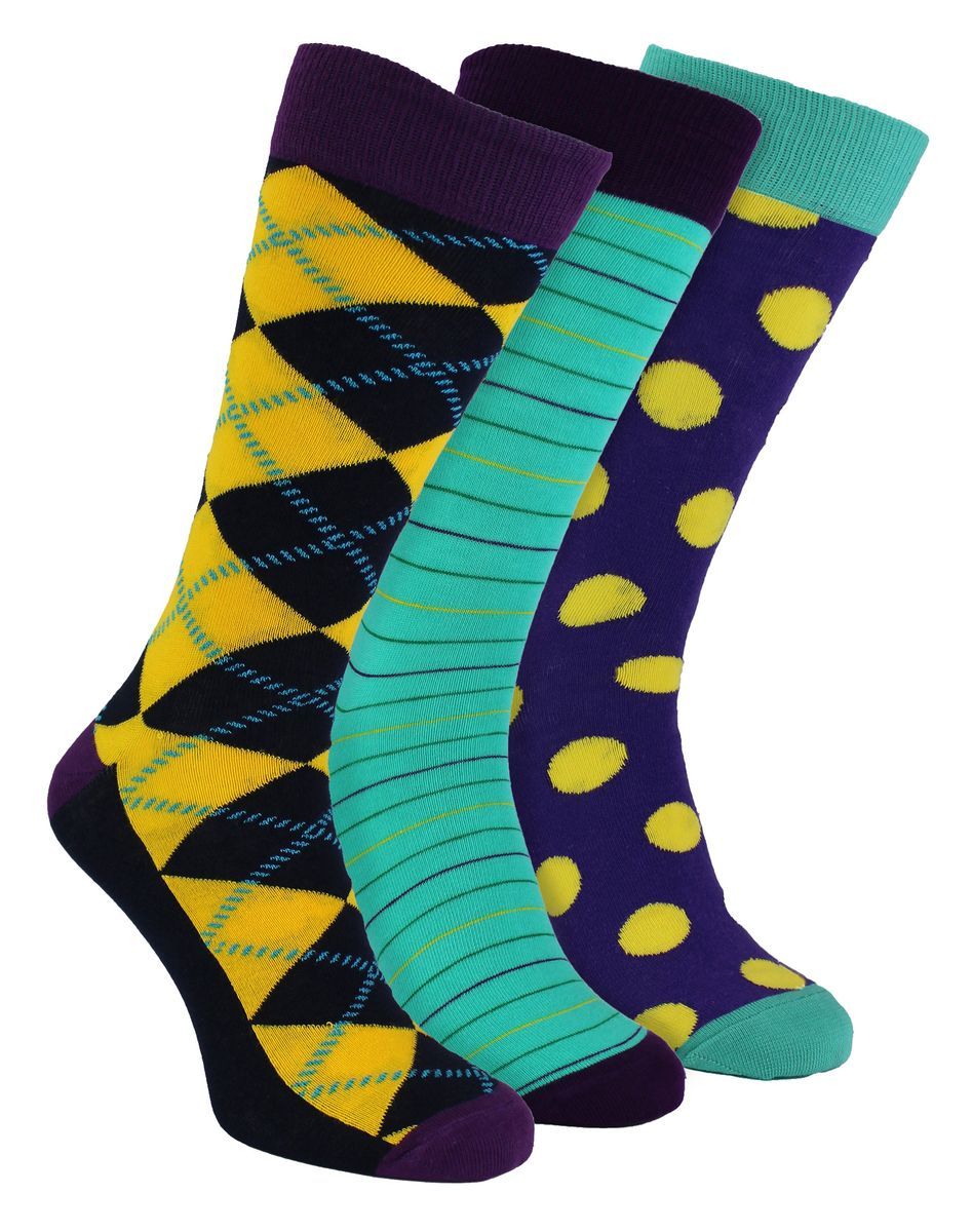 HS von Happy Socks - Herren 3er Pack Spaßige modische Socken - Argyle (Lila)