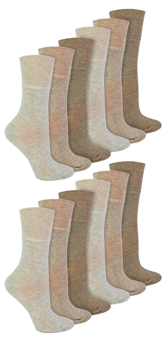 IOMI - 12 Paar Multipack Damen Diabetiker Bambus Socken | Damen Extra breite nahtlose Socken mit nicht elastischen sanften Grip Top - Beige