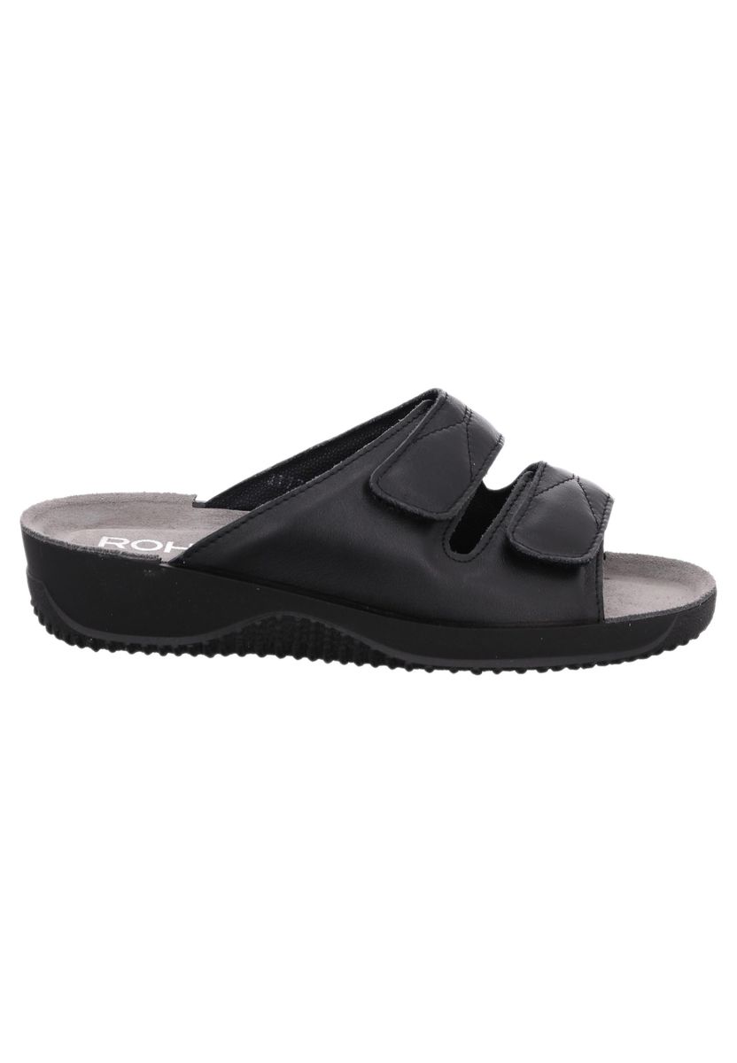 Schwarze Leder Komfort Pantolette mit Klettverschluss
