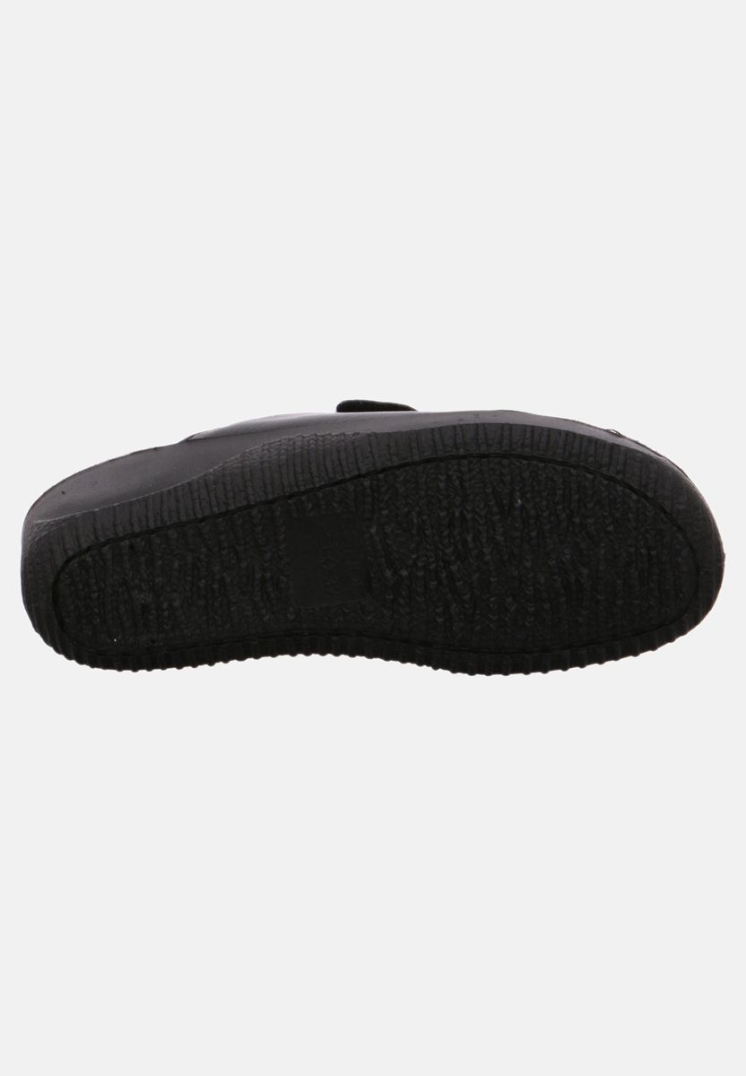 Schwarze Leder Komfort Pantolette mit Klettverschluss