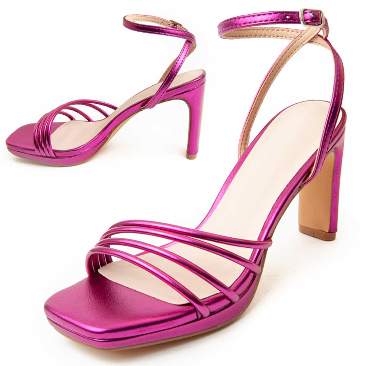 Riemchen-Sandalette mit Metallic-Absatz