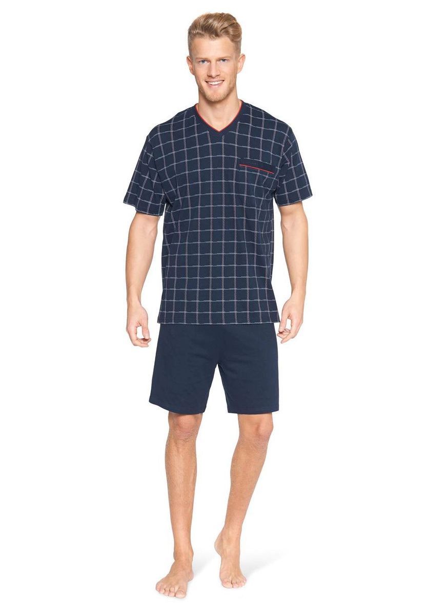 Herren Kurzarm karierter Schlafanzug Set