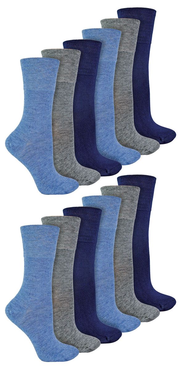 IOMI - 12 Paar Multipack Damen Diabetiker Bambus Socken | Damen Extra breite nahtlose Socken mit nicht elastischen sanften Grip Top - Blau
