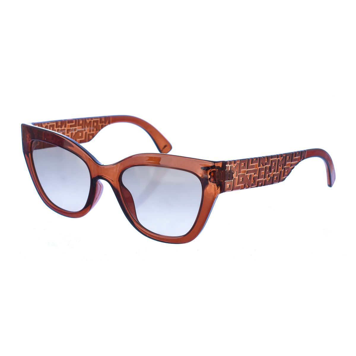 Braune Cat-Eye-Sonnenbrille mit gemusterten Bügeln