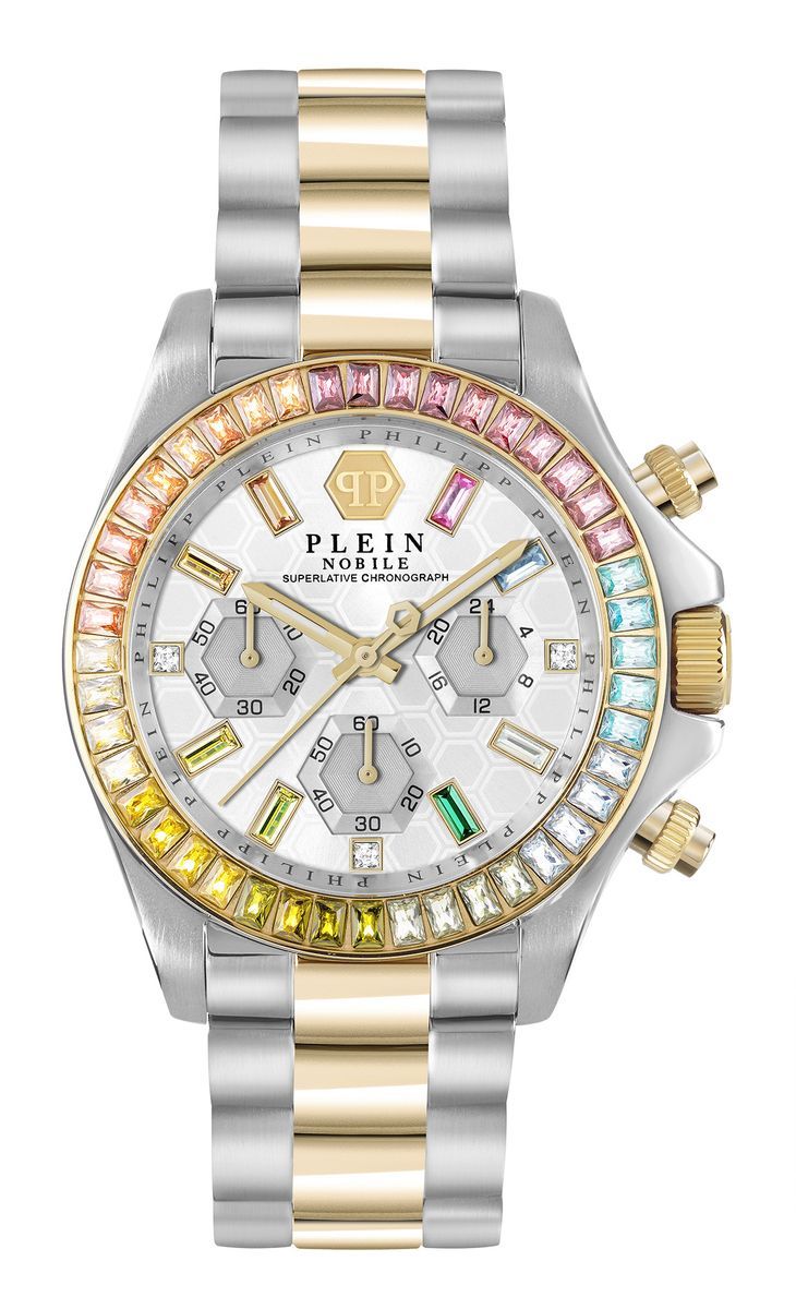 Farbenfrohe Kristall-Edelstahl-Chronographenuhr