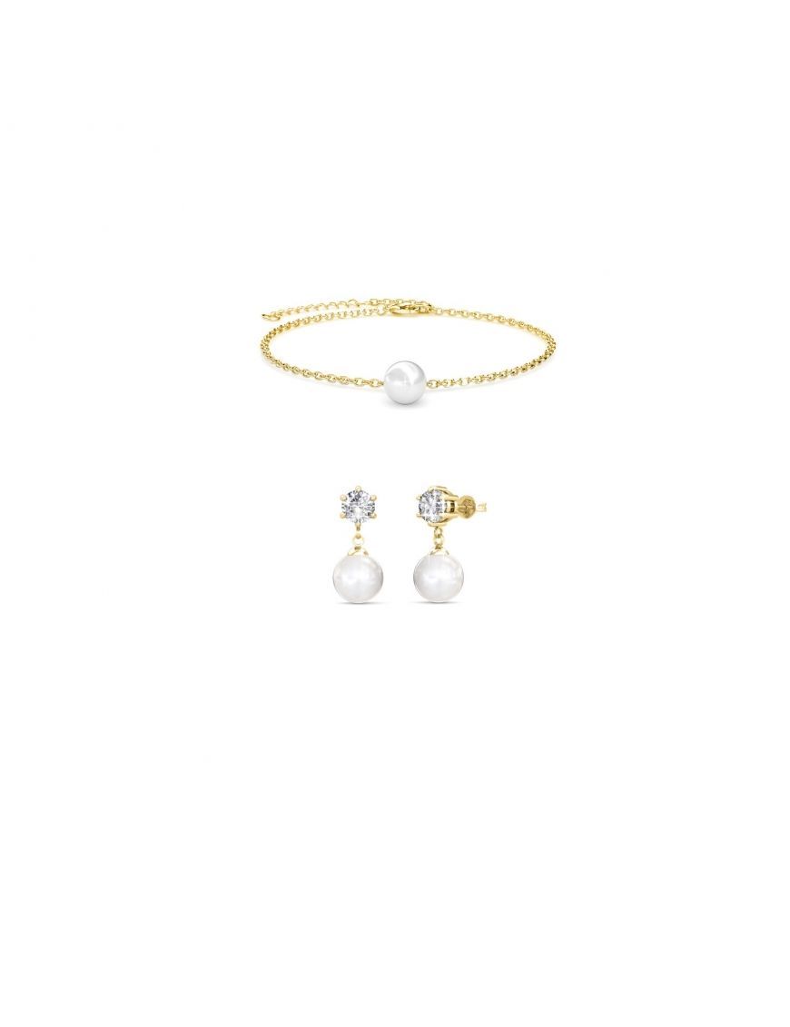 Kristall Perlen Schmuckset Gold