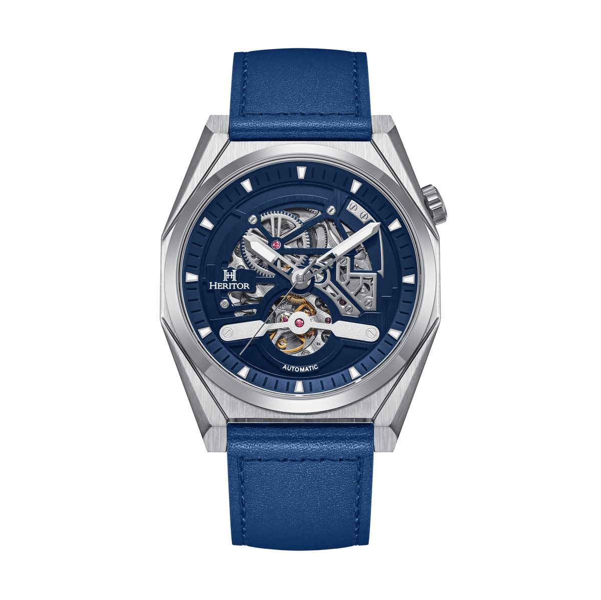 Herren Blaue Skelett Automatikuhr