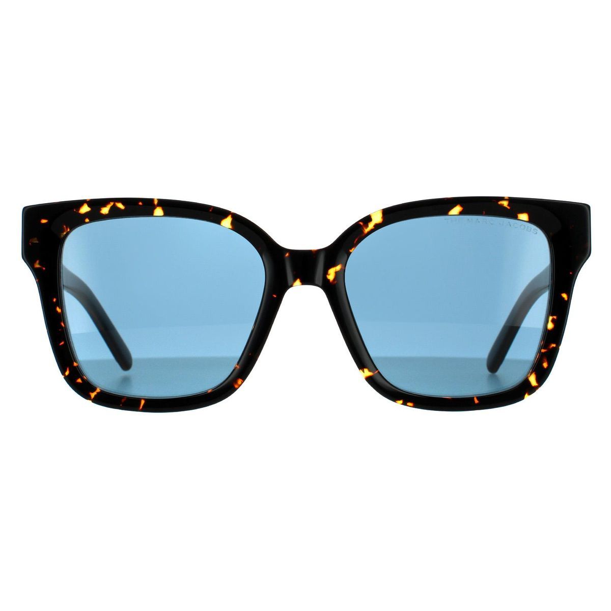 Quadratische Havana Sonnenbrille mit blauen Gläsern
