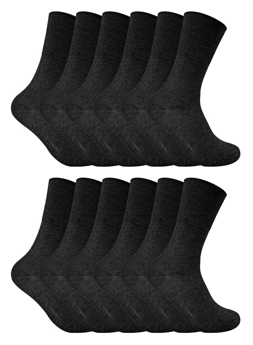 12 Pack Damen nicht elastische thermische diabetische Socken | Socken Snob | Frauen Soft Top Socken für schlechte Durchblutung - schwarz