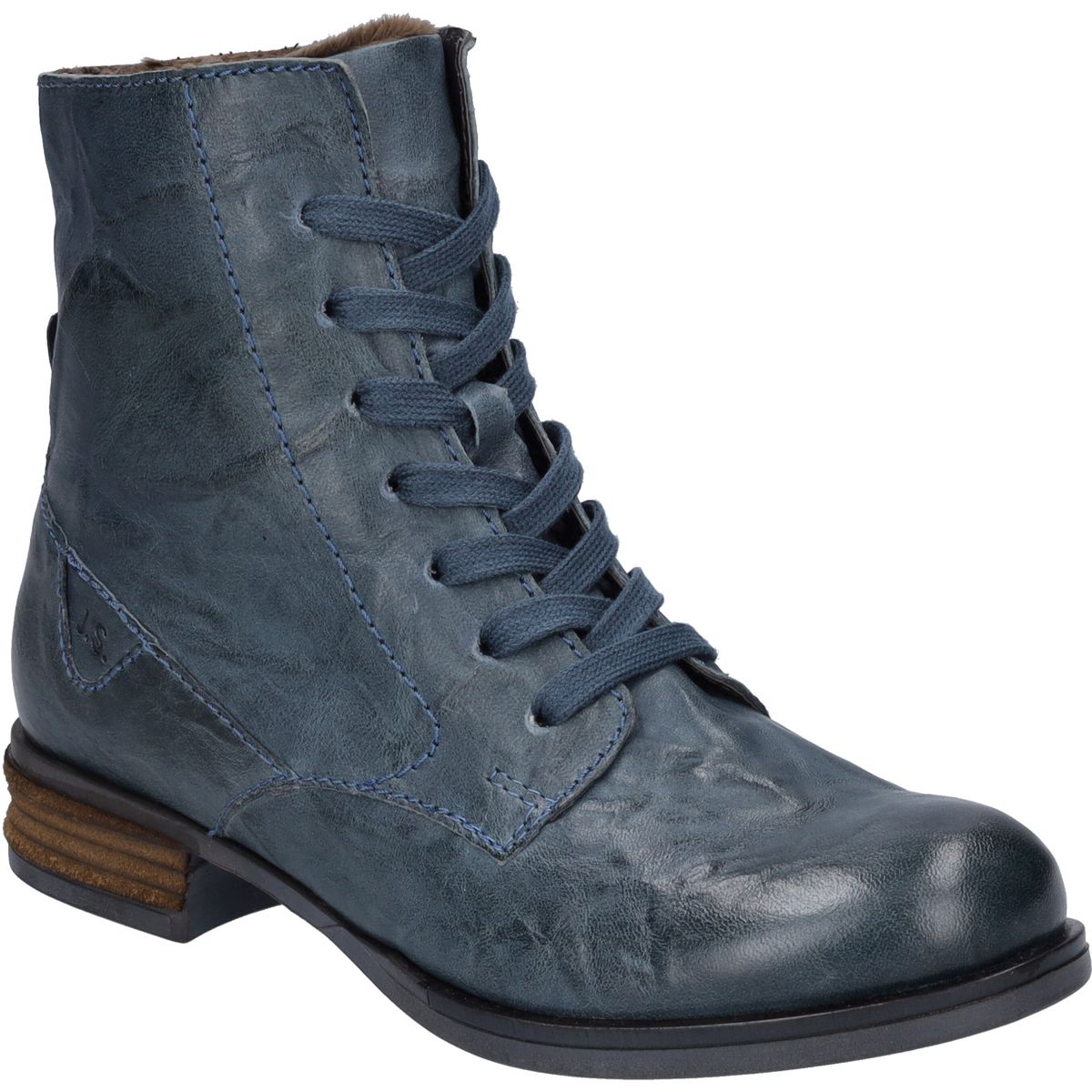 Blaue Schnürstiefelette aus distressed Leder