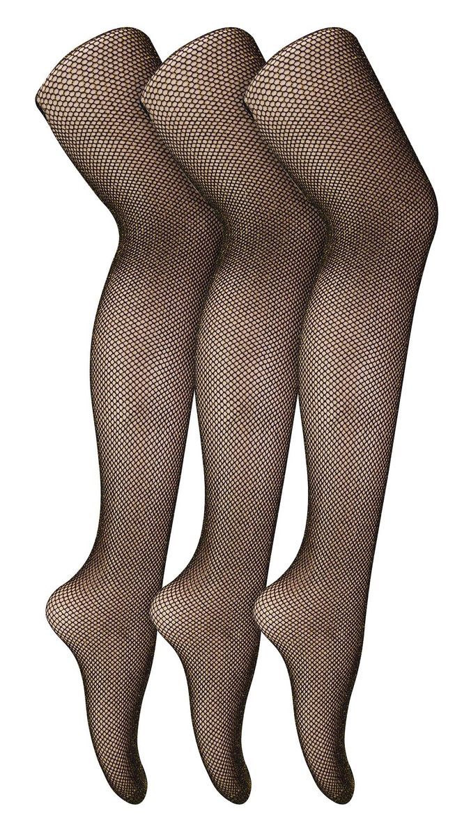 3 Paar Multipack Netzstrumpfhosen für Frauen | Sock Snob | Stylish Footed Pretty Stocking Ideal für Dance Party - Schwarz / Gold