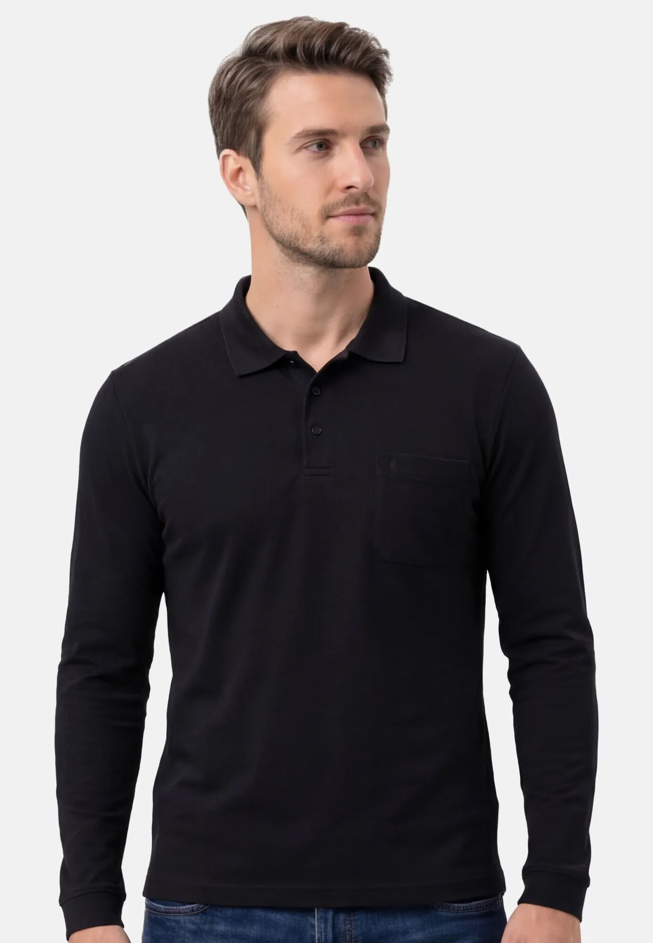 Klassisches Langarm-Poloshirt mit Brusttasche
