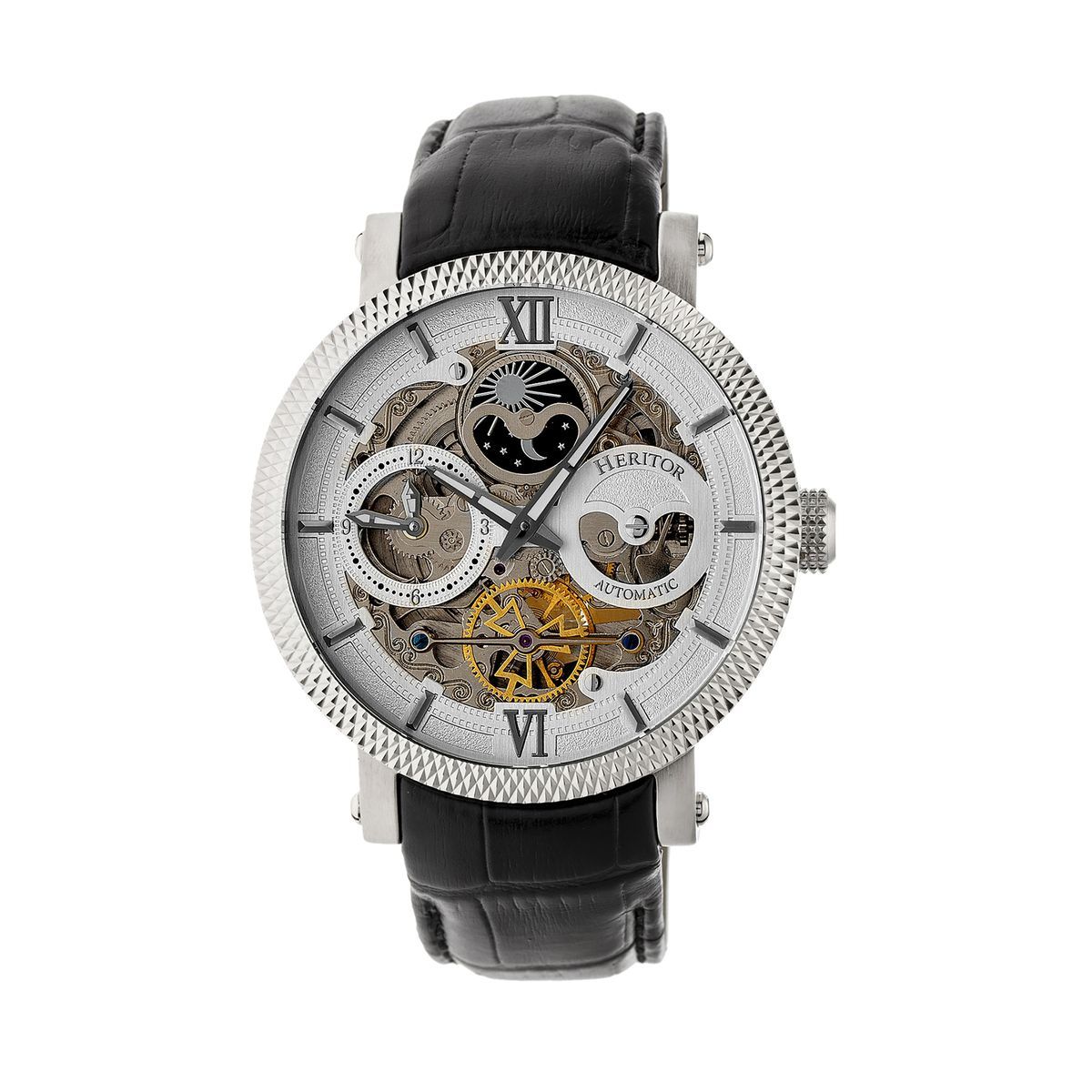 Automatikuhr mit skelettiertem Zifferblatt und Lederarmband