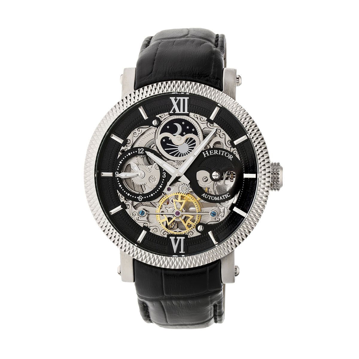Automatikuhr mit skelettiertem Zifferblatt und Lederarmband