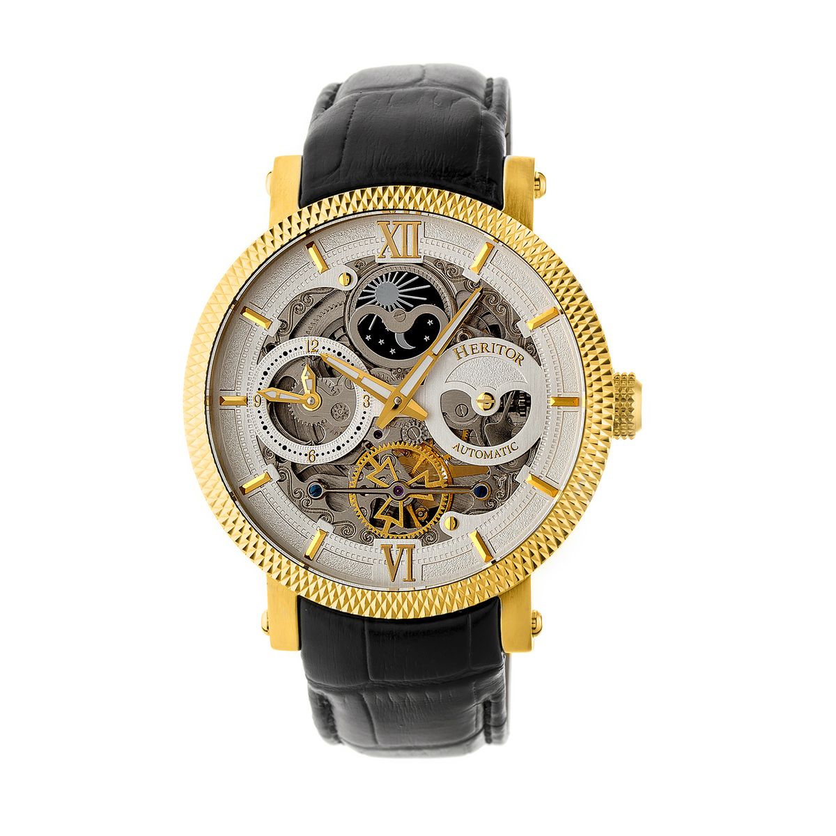 Automatikuhr mit skelettiertem Zifferblatt und Lederarmband