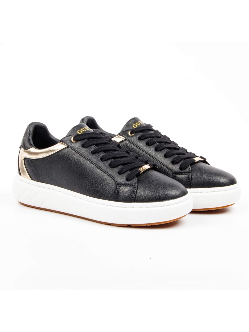 Schwarze Plateau-Sneakers in Lederoptik