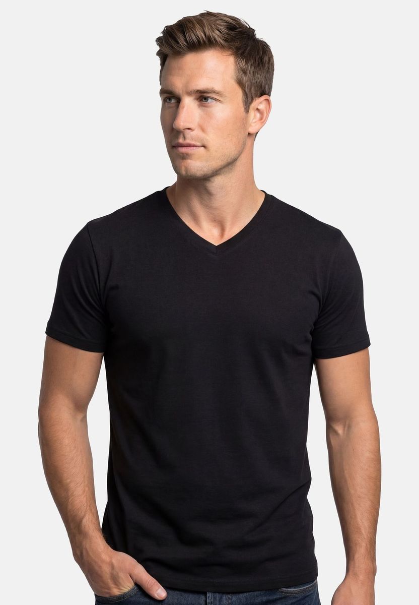 Klassisches schwarzes V-Ausschnitt T-Shirt Doppelpack