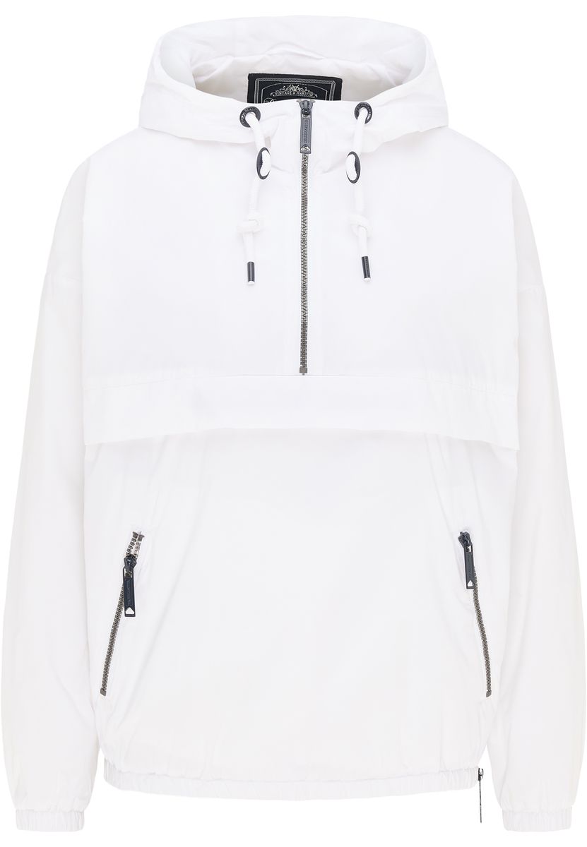 Weisse Kapuzen-Anorakjacke mit halbem Reißverschluss