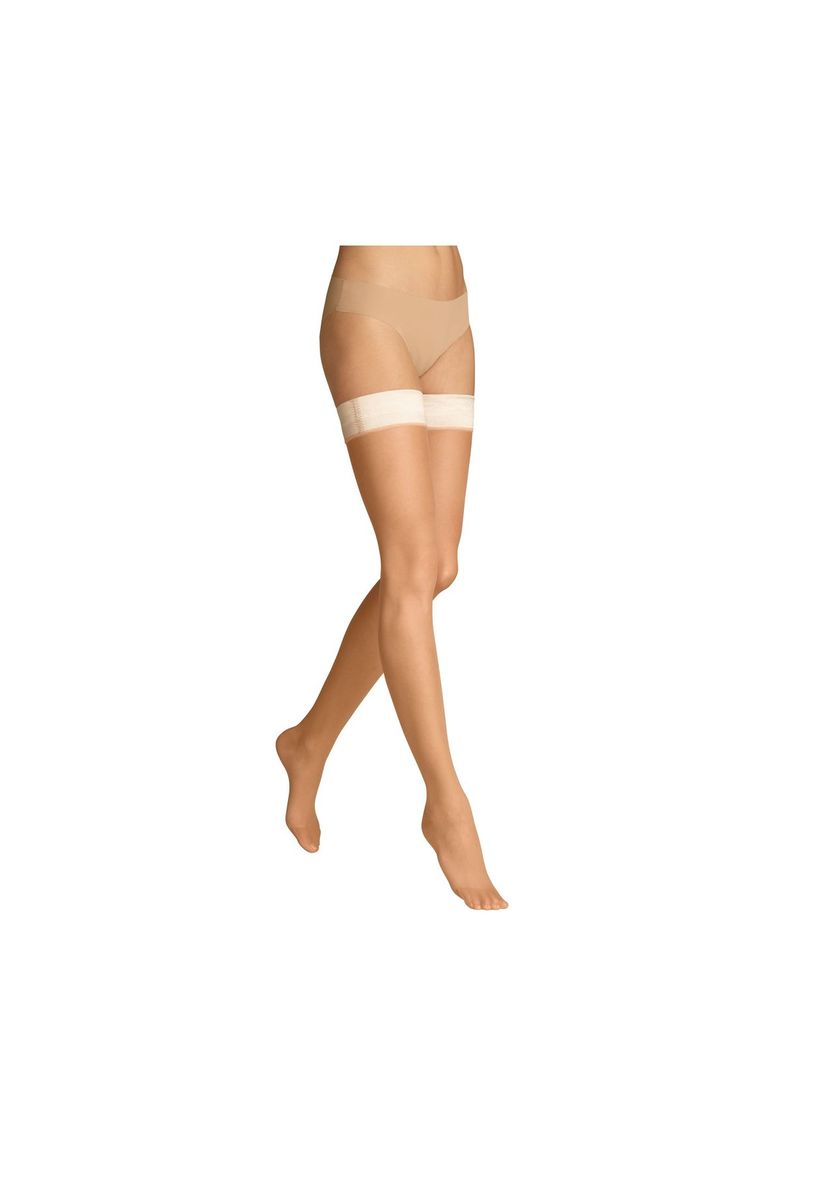 Transparente beige halterlose Strümpfe