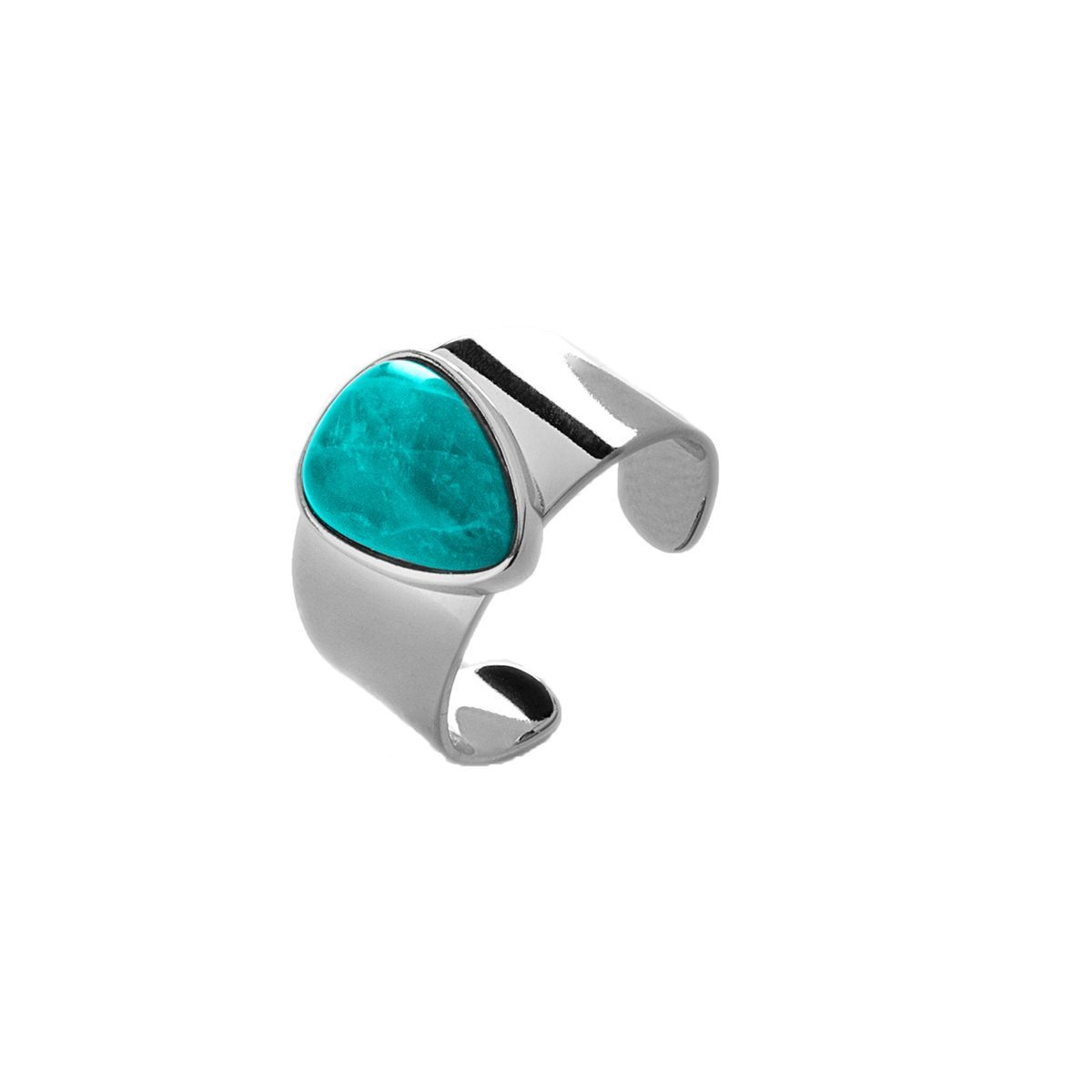 Silberfarbener Statement-Ring mit blauem Achat