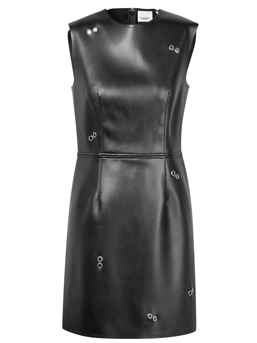 Elegantes schwarzes ärmelloses Lederkleid