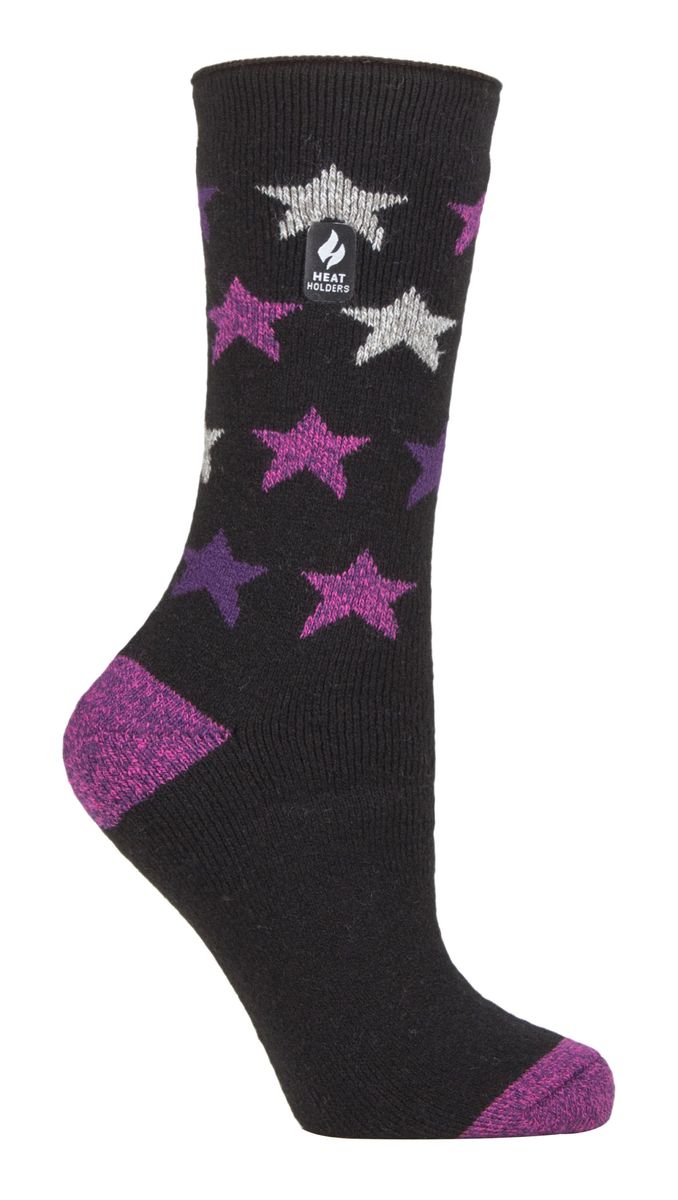 Heat Holders Lite - Womens isoliert thermische Socken | Mehrere Designs einschließlich Argyle Streifen Herzen Sterne | Warme Socken für den Winter - Schwarz (Nice)