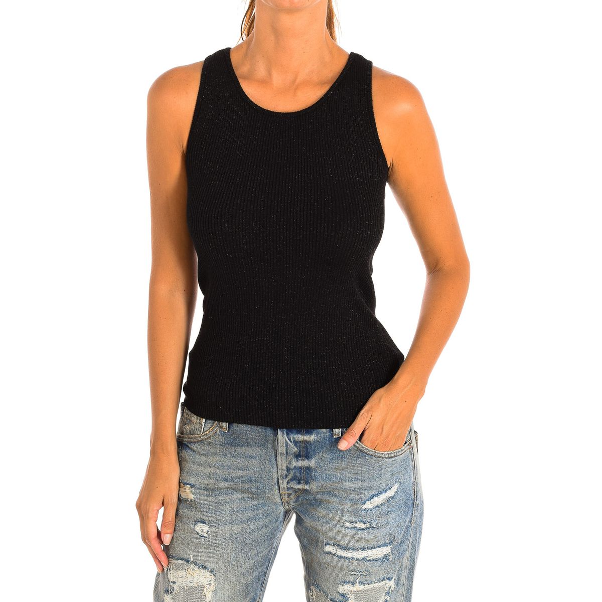 Geripptes Tanktop mit Metallic-Detail