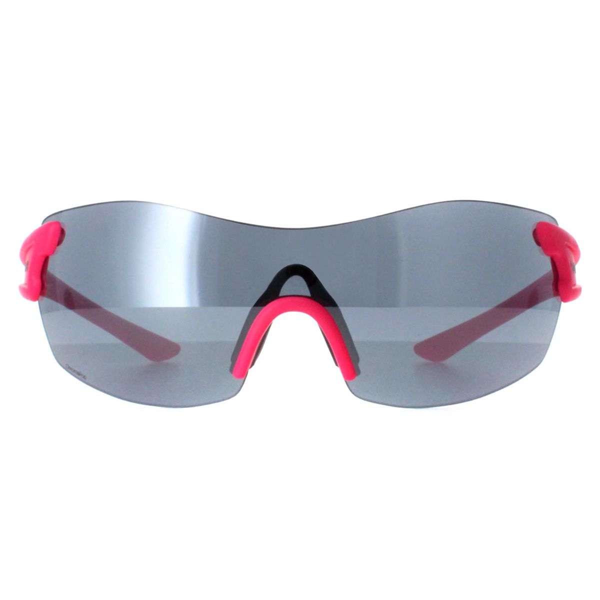Sportliche randlose Sonnenbrille mit pinkfarbenen Akzenten