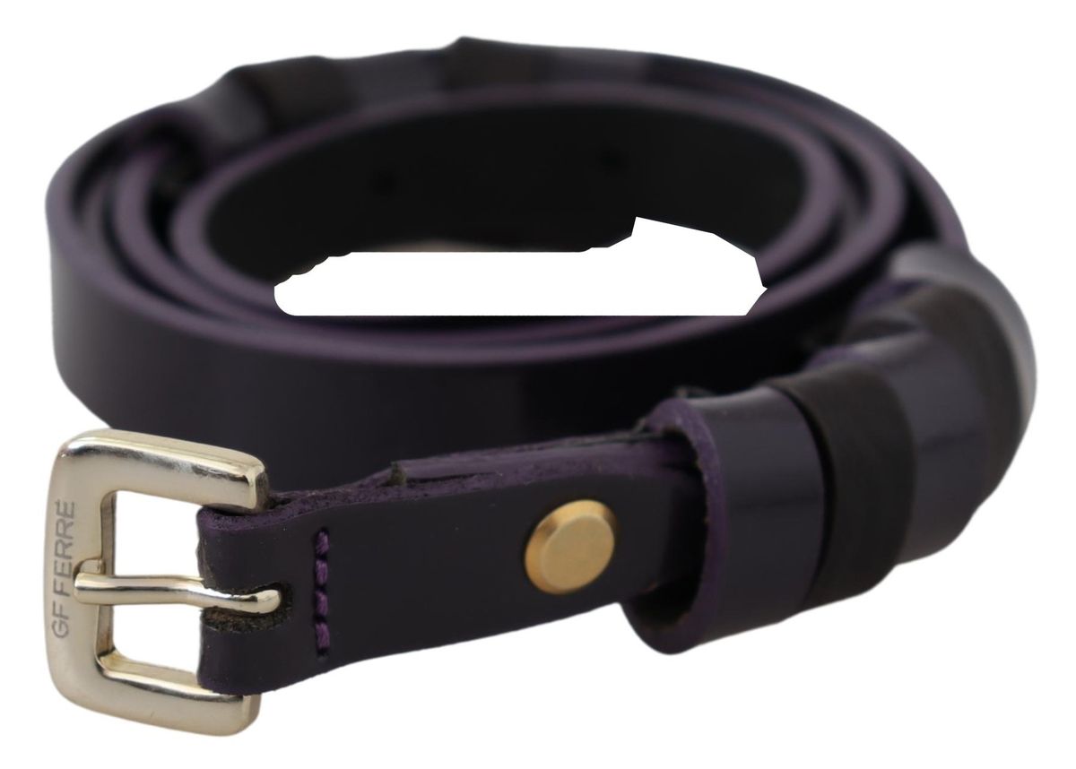 GF Ferre Ceinture pour femmes en cuir noir à boucle fine en métal chromé doré