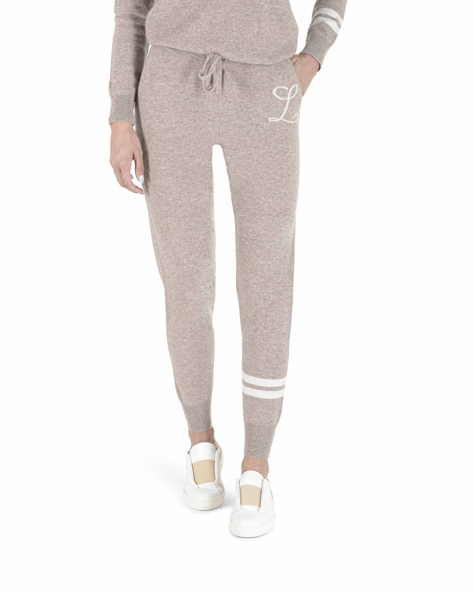 Kaschmir Strick Jogginghose mit Streifen