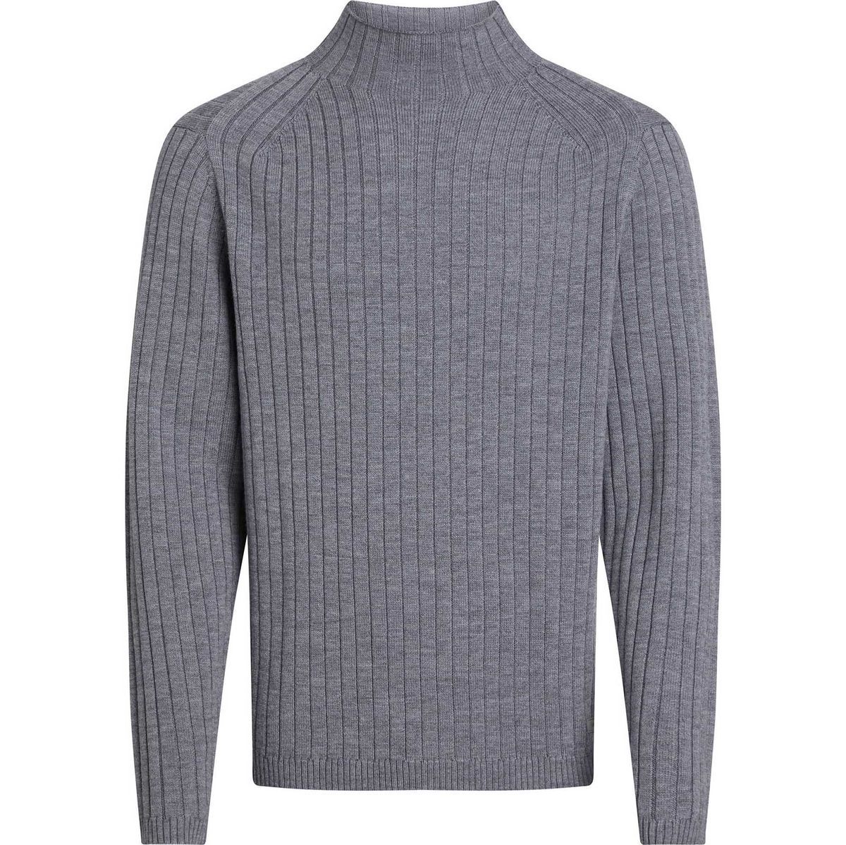 Gerippter Strickpullover mit Stehkragen