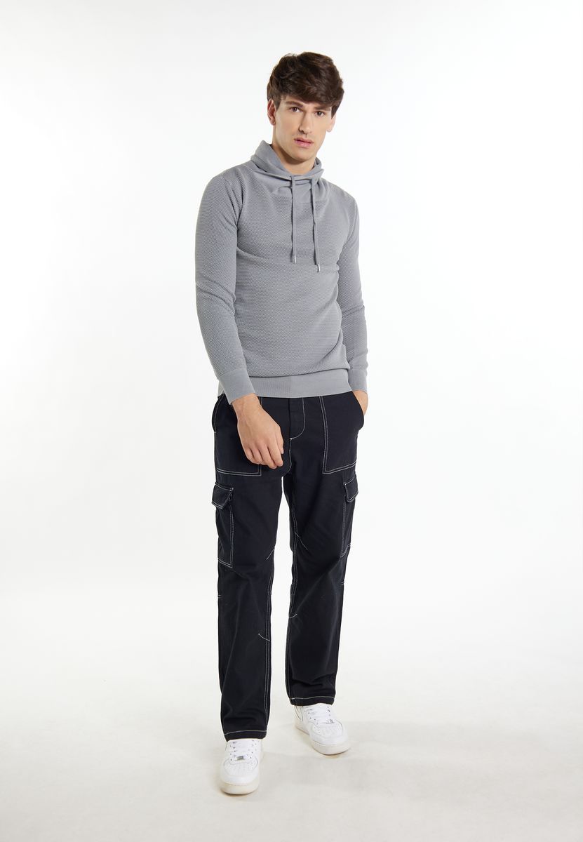 Strukturierter Baumwollpullover mit Schalkragen