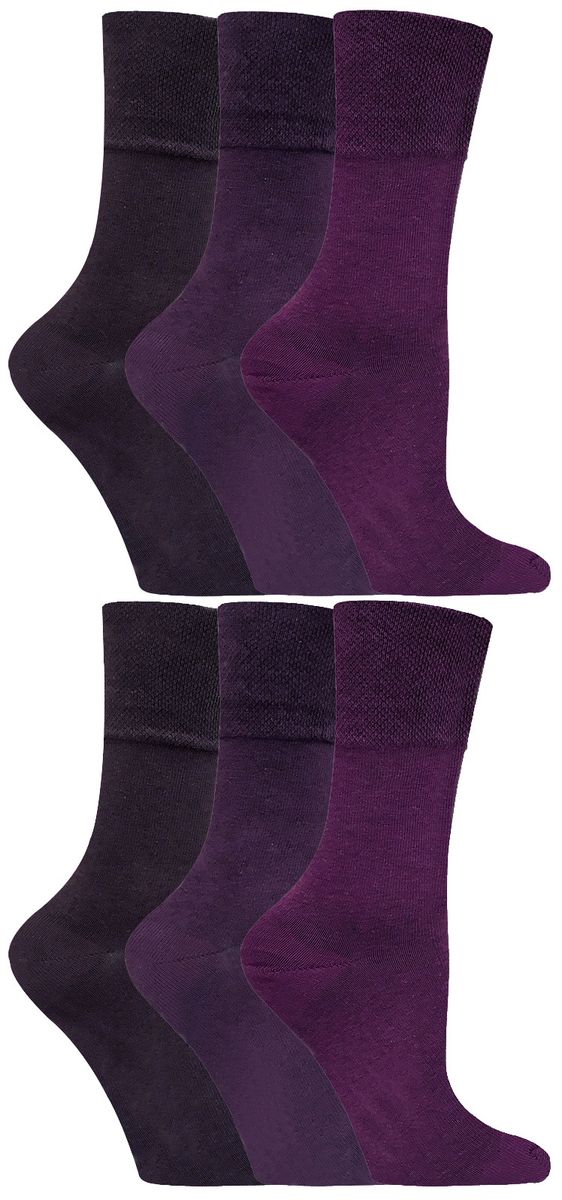 Gentle Grip - 6 Paar Damen Diabetiker Socken mit Honigkamm oben und Hand verbunden Zehennähte - lila 38