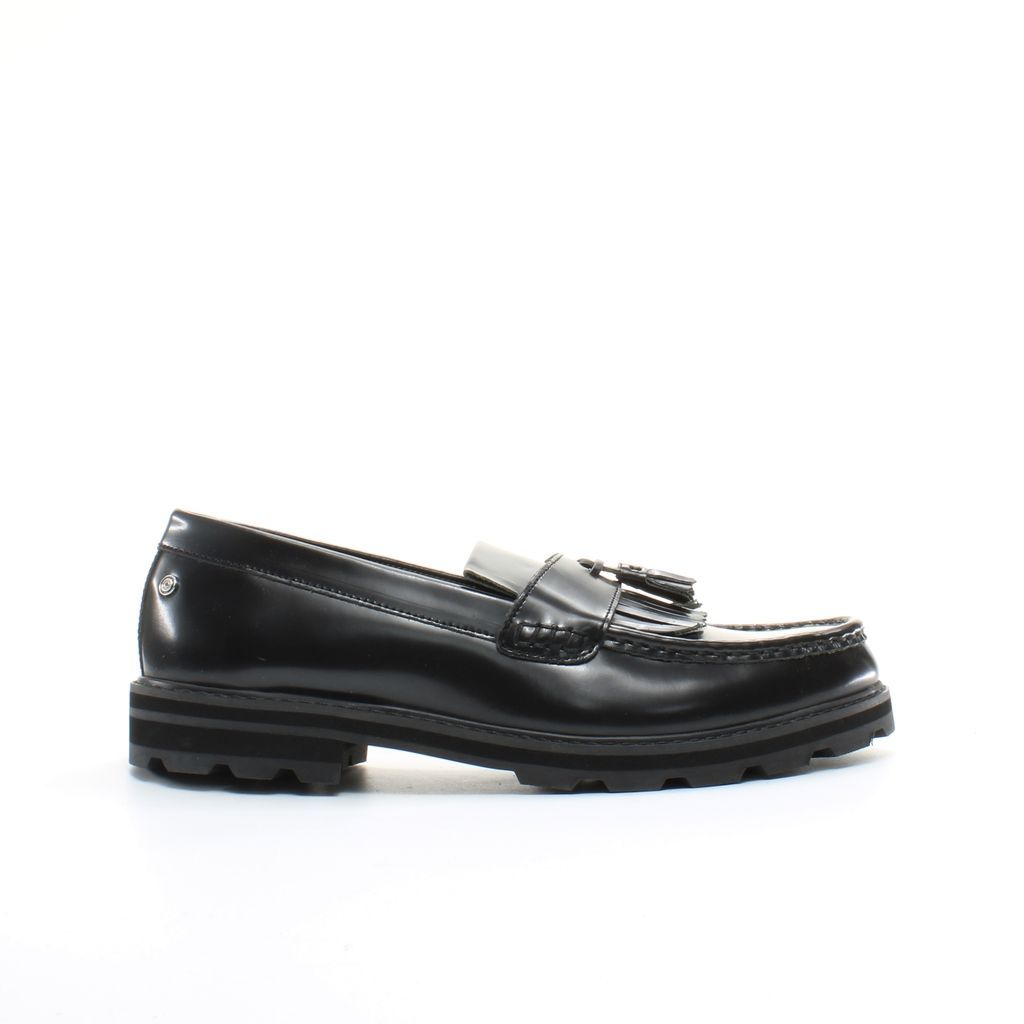 Schwarzer Leder-Quastenloafer mit Profilsohle