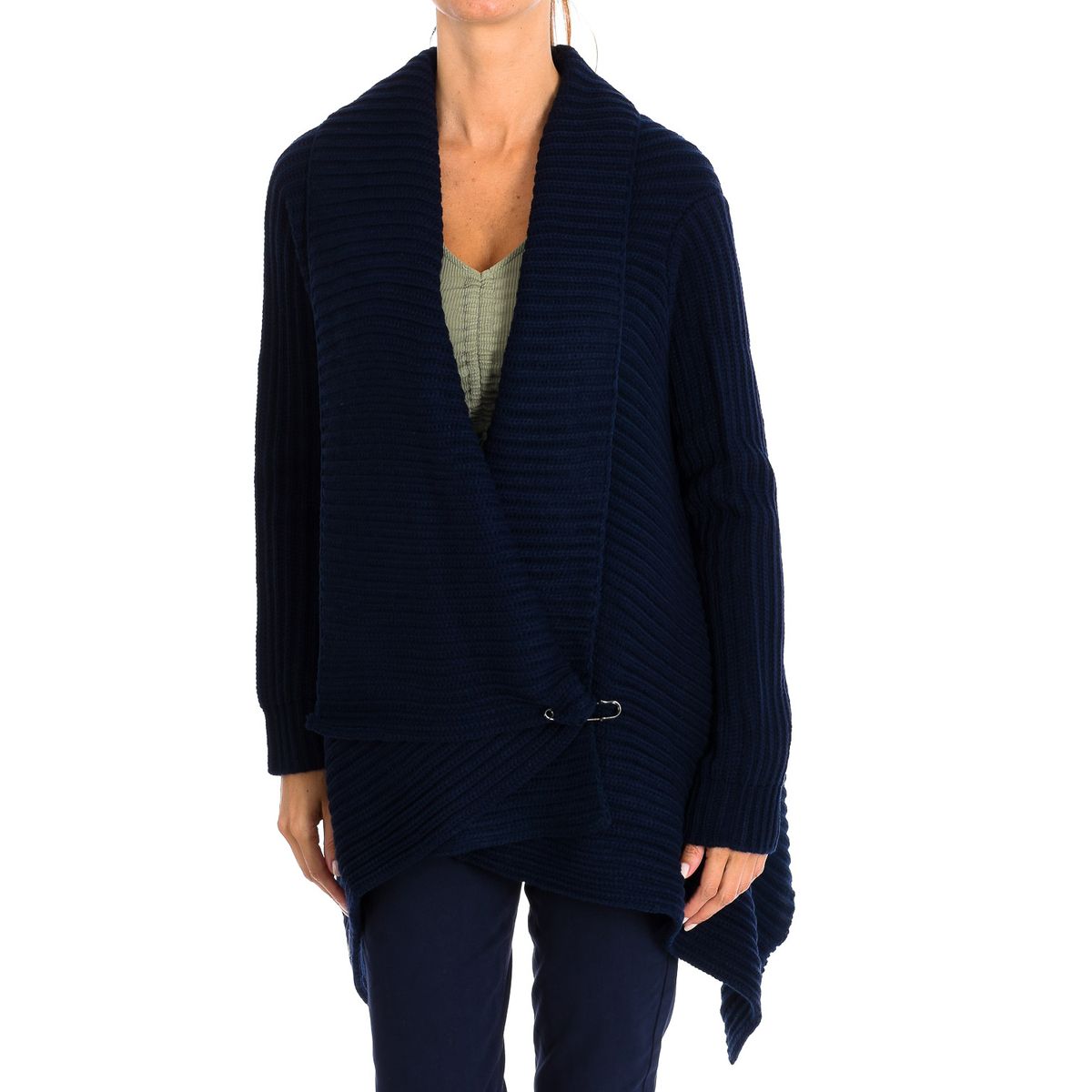 Drapierter offener Cardigan mit Nadelverschluss