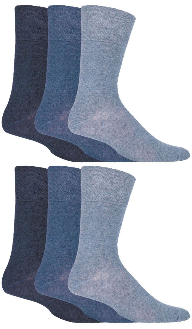 Gentle Grip - Herren 6 Paar Multipack Diabetiker Socken mit Honigkamm oben und Hand verbunden Toe Nähte - Blues