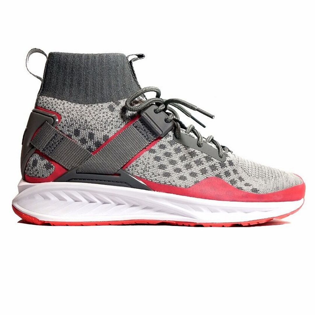Grauer gestrickter High-Top Sneaker Trainer