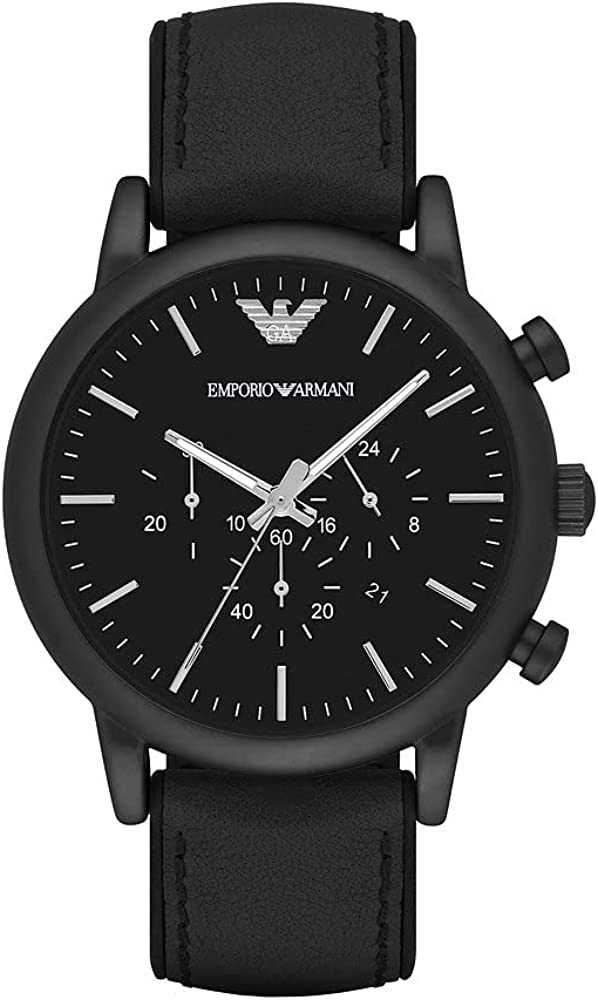 Mattschwarze Chronograph-Lederuhr