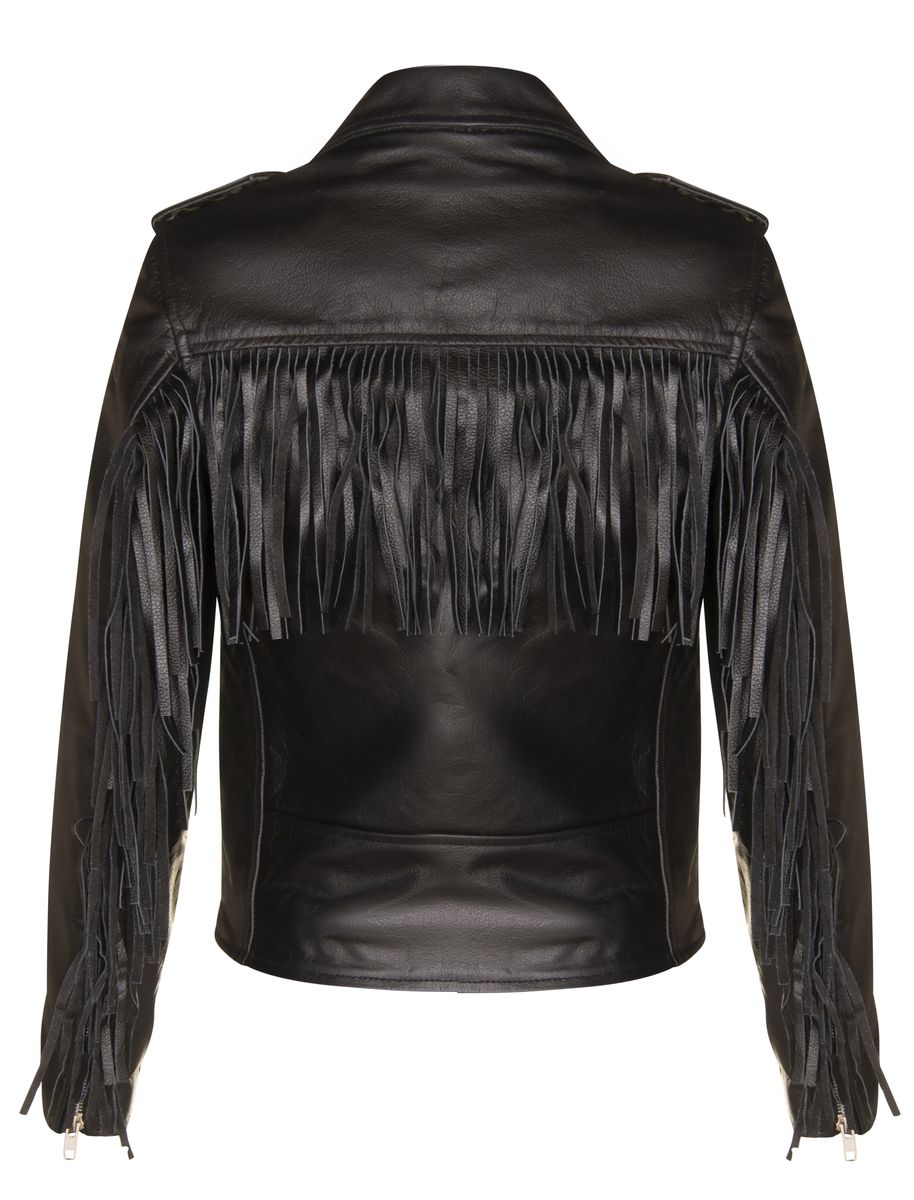 Leder-Bikerjacke mit Fransen