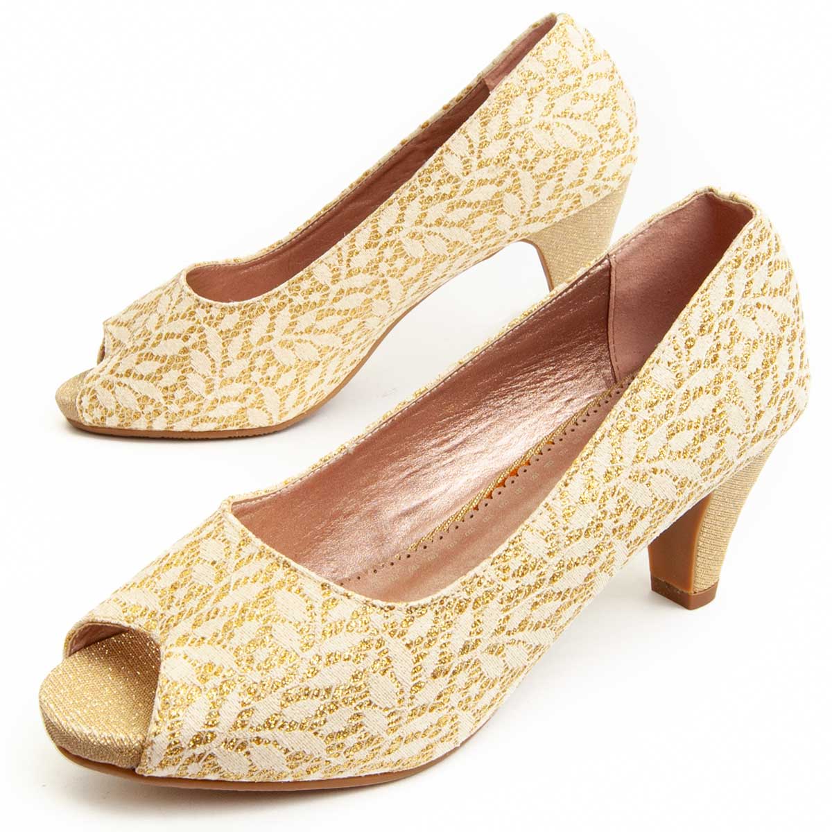 Goldene Peeptoe Pumps mit Absatz
